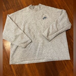 vintage Nike Mock Neck Grey Pullover Sweatshirt Drawstring Embroidery sz large